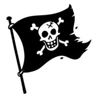 Pirate flag with skull and crossbones on a tattered black background vector
