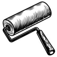 Ink sketch illustration of a paint roller tool hand drawn construction instrument for wall painting, renovation, home improvement concept vector