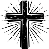 Abstract Black Cross with Radiating Lines in High Contrast Design vector