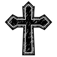 Vintage Black and White Cross Illustration with Rustic Details vector