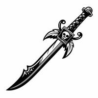 Intricate Black and White Illustration of a Decorative Dagger with Skull Design vector