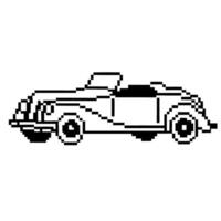Vintage convertible in pixel art style, retro black and white classic car icon, minimalist digital automobile illustration vector