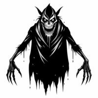 Dark Cloaked Figure with Creepy Smile Gothic Horror Illustration vector