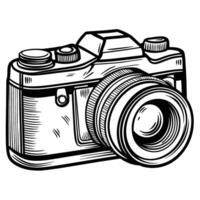 Vintage camera hand drawn illustration classic retro equipment with detailed lens and old fashioned design elements vector