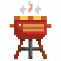 Retro Pixel Art Barbecue Grill Nostalgic Smoking BBQ Illustration for Game Design vector