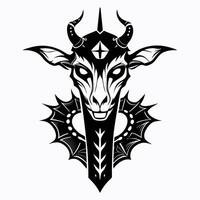 Intricate Gothic Goat Illustration with Horns and Wings vector