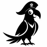 Pirate Parrot Silhouette Black and White Bird with Hat vector