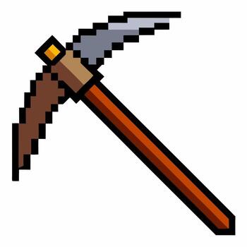 Pixel Art Pickaxe Icon Retro 8 Bit Gaming Design in Digital Style vector