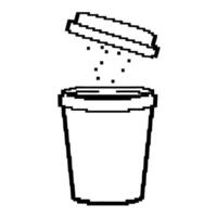 Pixelated trash can with open lid and particles falling inside simple black and white retro digital art icon vector