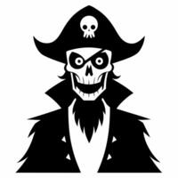 Skeletal Pirate Illustration with Hat and Crossbones Emblem in Black and White vector