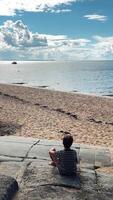 A Contemplative Moment by the Beautiful Seaside, Embracing the Joy of Nature video