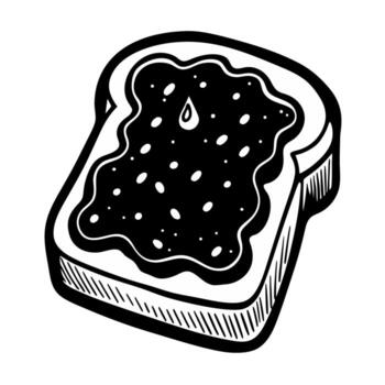 Simple illustration of toast with jam depicting a classic breakfast staple in black and white line art vector