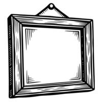 Empty wooden picture frame illustration, vintage hand drawn hanging border, isolated blank art wall decor template vector