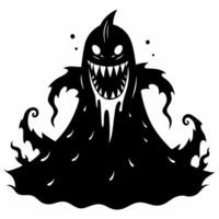 Black Silhouette of a Sinister Smiling Creature Emerging from Flames vector