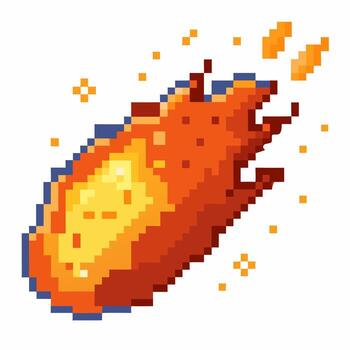 Pixel Art Meteor Illustration with Retro 8 Bit Style on White Background vector