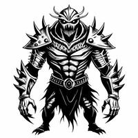 Fierce Gothic Armor Clad Monster Illustration in Monochrome Style vector