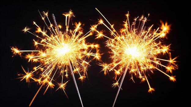 Sparking celebration at night with bright and energetic sparklers creating mesmerizing light patterns in a darkened outdoor setting during a festive event photo