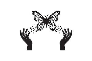 Pixelated Butterfly and Hands Silhouette Design vector
