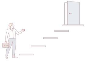 A businessman confidently carries a briefcase and strides towards a door with determination vector