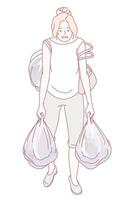 A Woman Struggling While Engaged in the Challenging and Everyday Task of Carrying Trash Bags vector