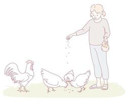 Feeding Chickens on a Farm brings joy and contentment to families and communities vector