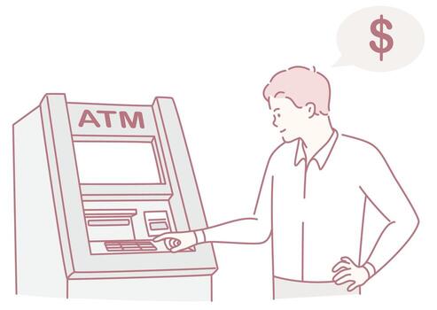 An individual is utilizing an automated teller machine ATM to withdraw cash from their account vector