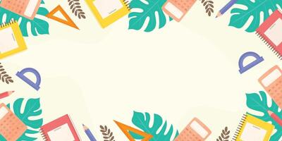 School Background with Stationery and Notebooks for Education Design. vector