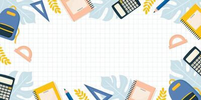 Education Banner with Stationery and Notebooks Art. vector