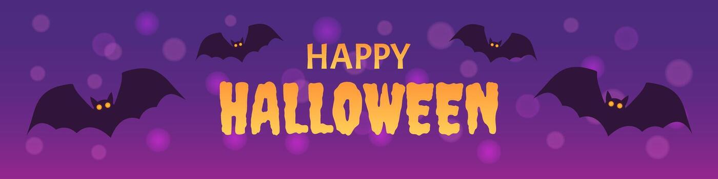 Happy Halloween. poster with bats and bokeh background. Website header banner. vector