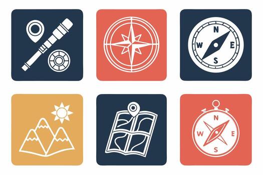 Set of Travel and Navigation Icons Representing Exploration and Adventure vector