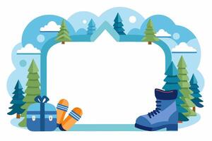 Charming Winter Scene Frame Featuring Holiday Gifts and Cozy Elements vector