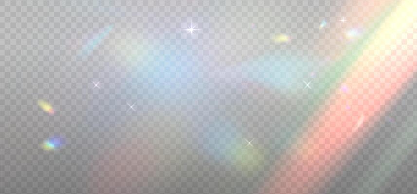Colorful light reflection highlights. Glare from sun, water and glass. Glittering particles for social media backgrounds, product presentations, photo shots. eps10