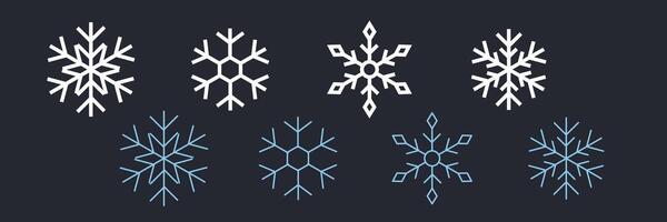 Snowflake thin and bold line icons set. Outline web sign kit of snow. Winter linear icon collection includes hexagon crystal ice. Snowflake simple editable contour symbol isolated vector