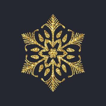 Boho Golden glitter texture snowflake isolated on dark background. illustration. Sparkling confetti texture vector