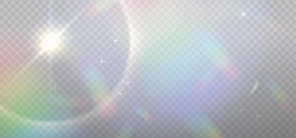 Rainbow reflection light prism effect on light background. Hologram glass dispersion, crystal flare leak shadow overlay with shining star. illustration vector