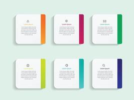 6 infographics rectangle paper index with data template. Illustration abstract background. Can be used for workflow layout, business step, banner, web design. vector