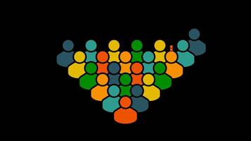 Colorful crowd animation of people group icon on transparent background with alpha channel. Teamwork, social diversity, community concept. Animated diverse society symbol for web, media, presentations video