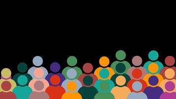 Crowd of diverse abstract people silhouettes on transparant background with alpha channel. Multiracial crowd. Workers group, community in parade or in protest. Animated loop for presentation, event video