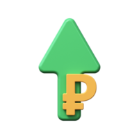 Ruble symbol with an arrow pointing up. Economy, finance, money, investment symbol. 3D icon currency growth png