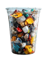 Filled used paint cups in clear plastic container on a transparent image png