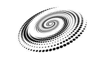 Spiral dotted line element. Radial spinning halftone texture. Circle swirl dots shape in perspective. Black abstract background for poster, banner, logo, icon, collage, presentation, emblem. vector