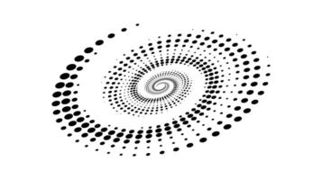 Spiral dotted line element. Radial spinning halftone texture. Circle swirl dots shape in perspective. Black abstract background for poster, banner, logo, icon, collage, presentation, emblem vector