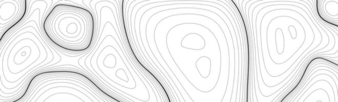 Abstract dotted lines footer. Topographic contour map concept background. Black and white terrain dashed outline pattern. Wide design template wallpaper for poster, banner, print vector