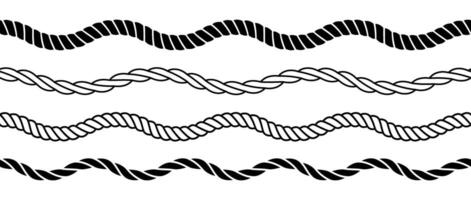 Rope wave set. Repeating hemp cord line collection. Wavy chain, braid, plait stripe bundle. Seamless decorative plait pattern. Marine twine design elements for banner, poster, frame vector
