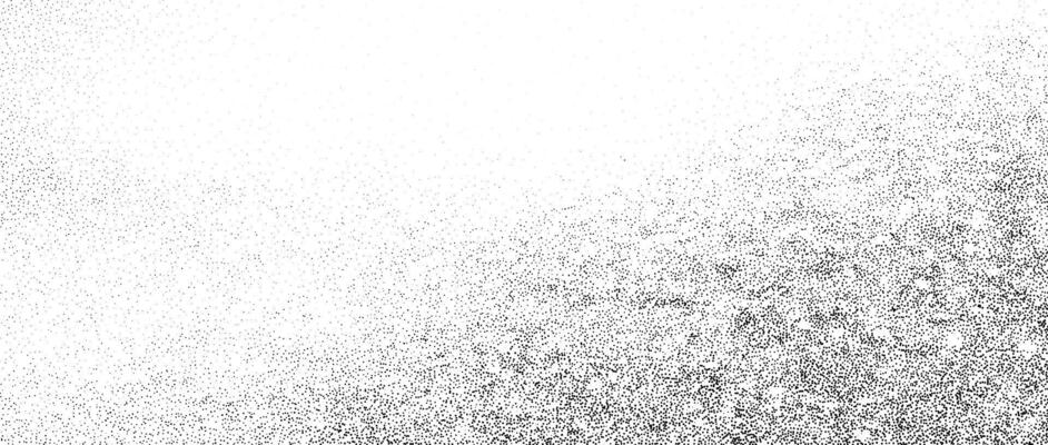Grunge noise gradient texture. Dirty grain background. Dotted halftone overlay. Sand dust distressed wallpaper. Grungy grit pattern. Black white random dot texture for poster, banner, print.