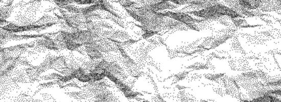 Black stippled crumpled paper texture concept. Rough dotted wrinkled background. Gritty creased paper sheet backdrop. Noisy grainy notebook page wallpaper. Aged damaged gritty overlay vector