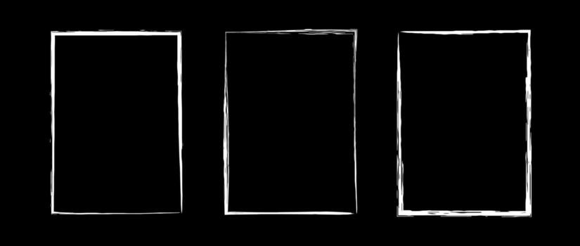 Grunge rectangle frame set. Different paint brushed border collection. Chalk or ink rectangular jagged stroke design elements for banner, poster, flyer, brochure, cover. A4 carde vector