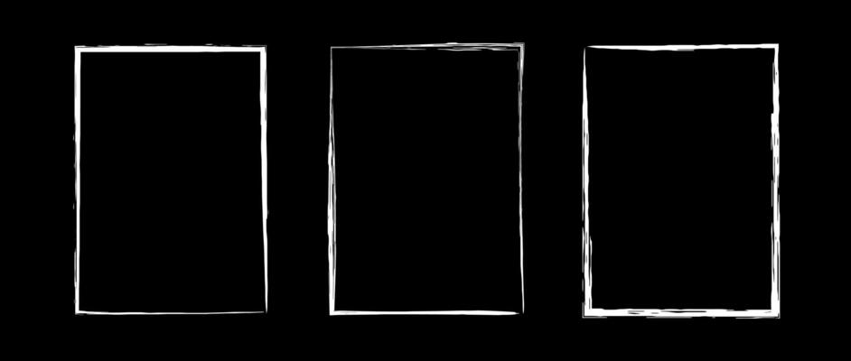 Grunge rectangle frame set. Different paint brushed border collection. Chalk or ink rectangular jagged stroke design elements for banner, poster, flyer, brochure, cover. A4 carde