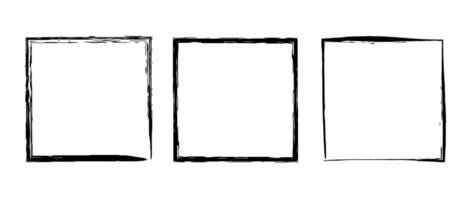 Grunge square frame set. Different paint brush border collection. Black chalk or ink rectangular uneven stroke design elements for banner, poster, flyer, brochure, cover. A4 carde vector