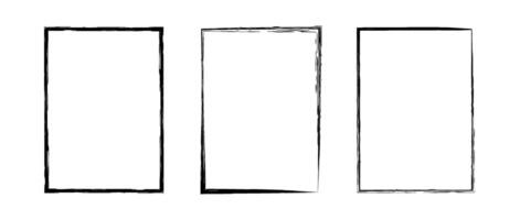 Black grunge rectangle frame set. Different paint brushed border collection. Chalk or ink rectangular uneven stroke design elements for banner, poster, flyer, brochure, cover. A4 carde vector